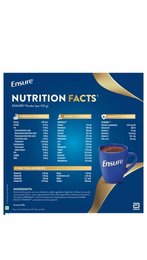 Ensure Health Supplements- Chocolate  Flavour, Complete Balanced Nutrition For Adults - 400g
