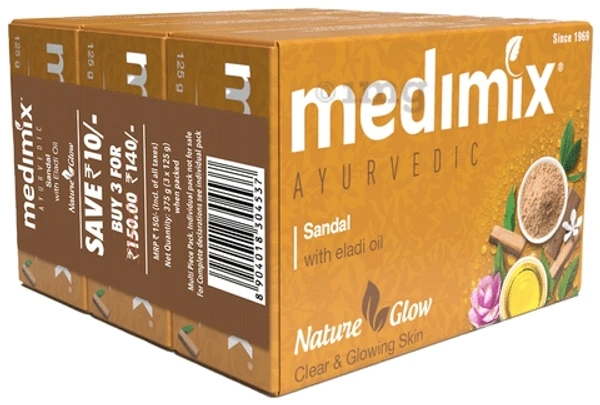 Medimix Ayurvedic Bathing Soap With Eladi Oil - Nature Glow, Clear & Glowing Skin - 125g - Buy 4 Get 1free