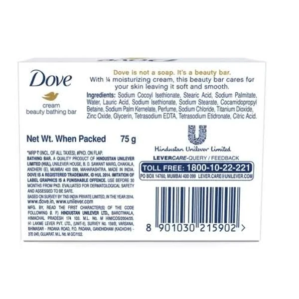 Dove Cream Beauty Bathing Bar - For Soft, Smooth Skin - 125g (Buy 4 Get 1 Free)