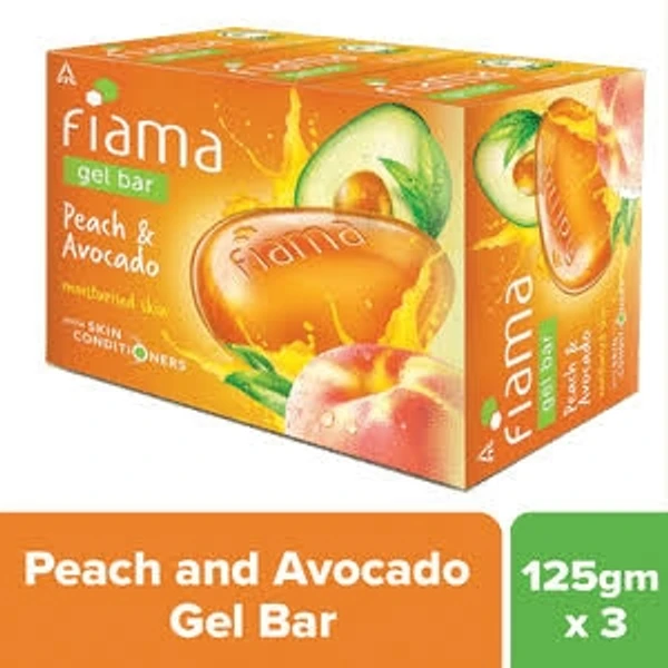 Fiama  Gelbar Peach & Avocado, Moisturised Skin -with Skin Conditioners - 125g(Pack Of 3)