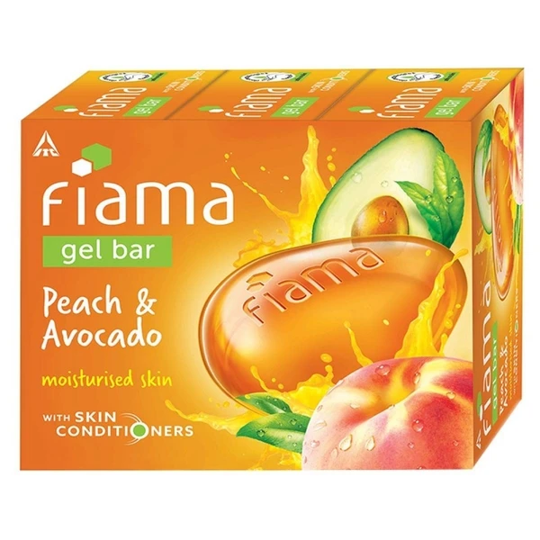 Fiama  Gelbar Peach & Avocado, Moisturised Skin -with Skin Conditioners - 125g(Pack Of 3)