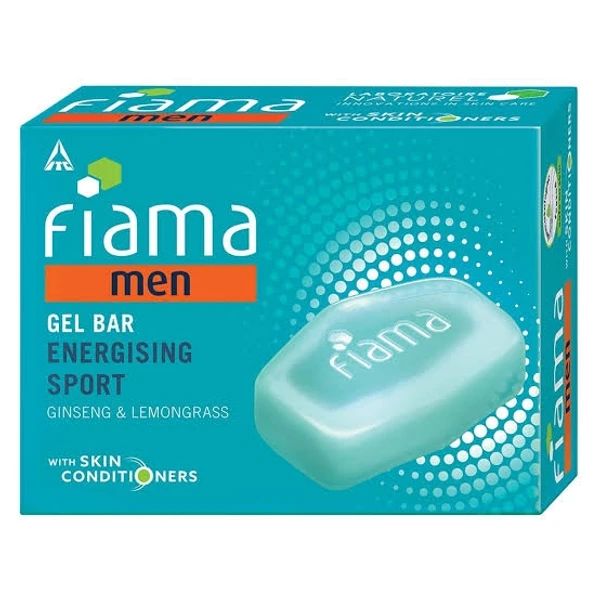 Fiama Men Gel Bar, Energising Sport, Ginseng & Lemongrass- With Skin Conditioners - 3×125g - (Multipack)