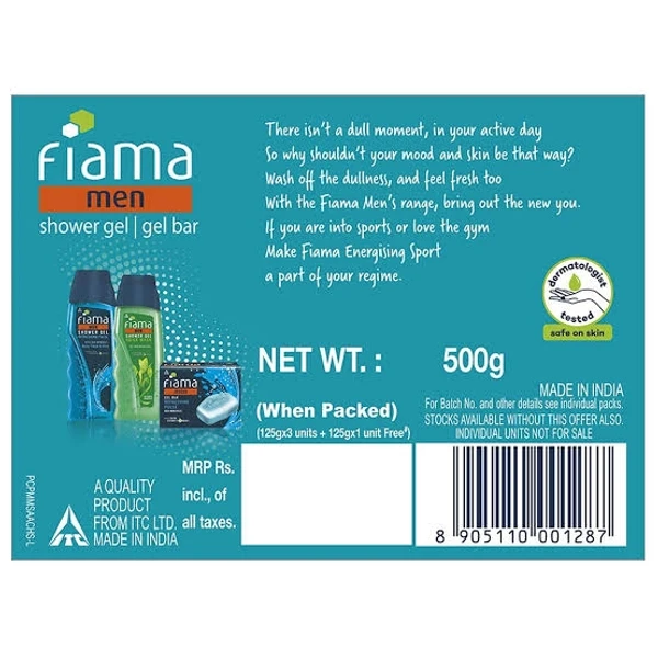 Fiama Men Gel Bar, Energising Sport, Ginseng & Lemongrass- With Skin Conditioners - 125g