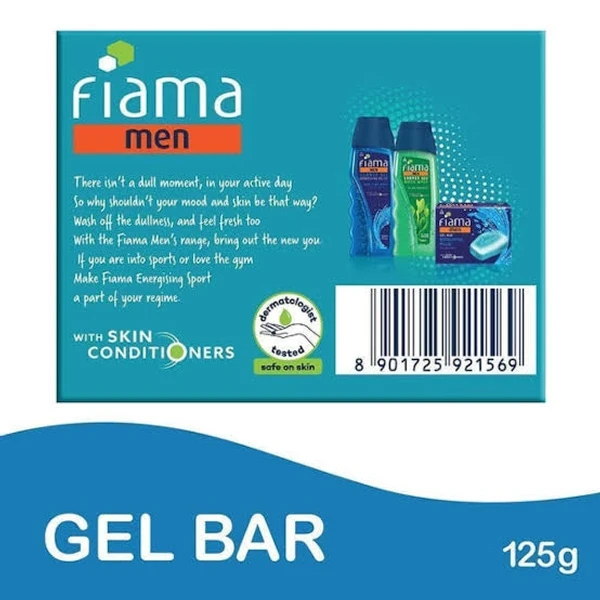 Fiama Men Gel Bar, Energising Sport, Ginseng & Lemongrass- With Skin Conditioners - 3×125g - (Multipack)