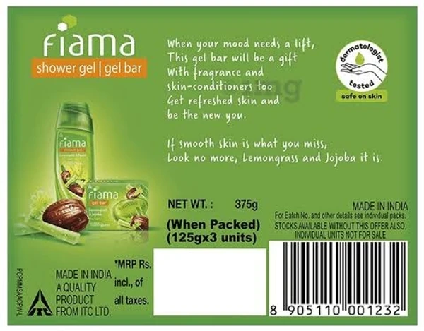 Fiama Gelbar Lemongrass And Jojoba Gelber, Smooth Skin - With Skin Conditioners - 125g(Pack Of 3)