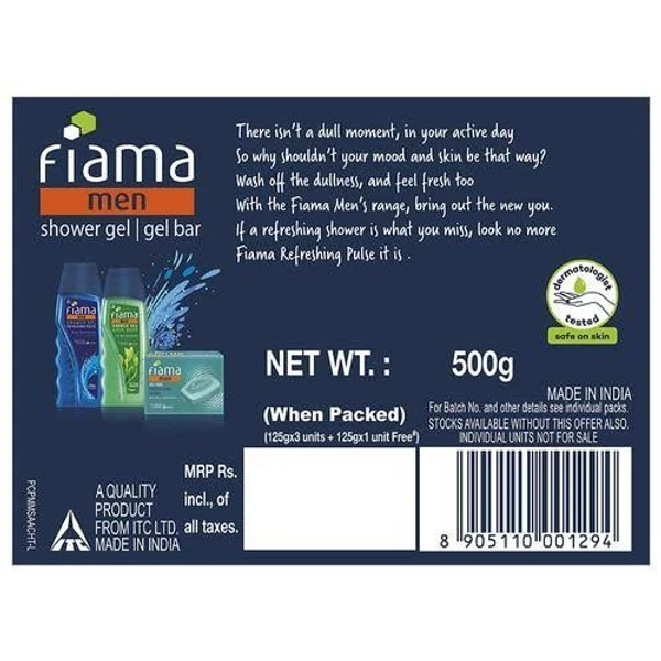 Fiama Men Gel Bar - Refreshing Pulse Sea Minerals, With Skin Conditioners  - 125g( Buy 3 Get 1 Free)