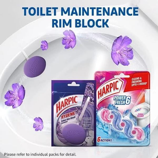 Harpic Hygienic Toilet Cleaner- Rim Block, Lavender - 26g