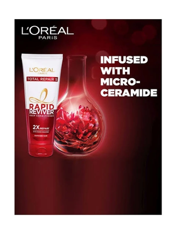 Loreal Paris Total Repair 5 Rapid Reviver Deep Conditioner - 2X Repair With Micro Ceramic - Damaged Hair  - 180ml