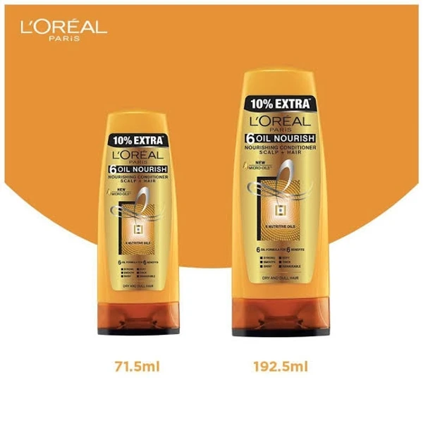 Loreal Paris 6 Oil Nourish Conditioner - Scalp + Hair, Dry & Dull Hair  - 192.5ml