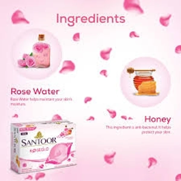 Santoor Rose Glo Bathing Bar With Natural Extracts, Rose Water & Honey - 125 g (Pack Of 6)