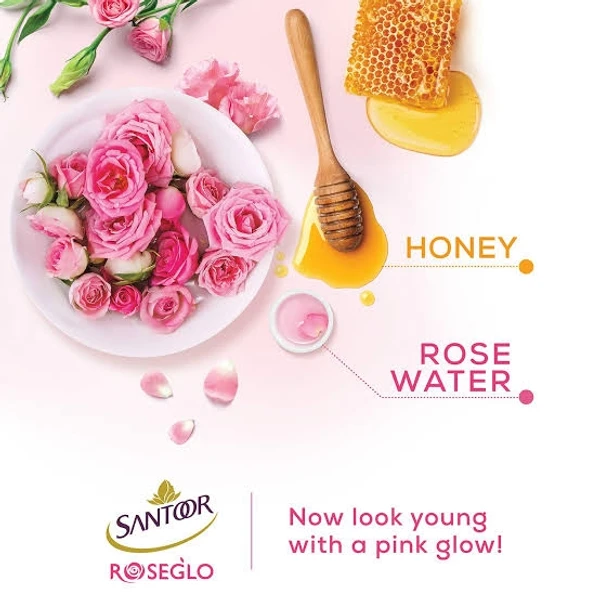 Santoor Rose Glo Bathing Bar With Natural Extracts, Rose Water & Honey - 125 g (Pack Of 6)
