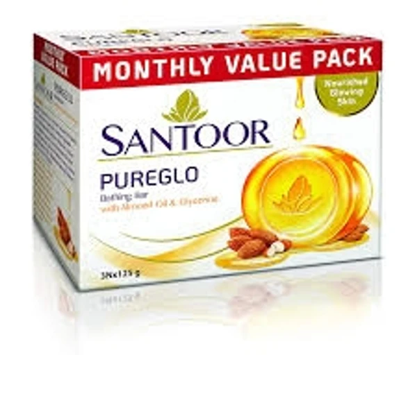 Santoor Pure Glow Bathing Bar With Almond Oil & Glycerine,  Nourished Glowing Skin - 125 g ( Pack Of 3)