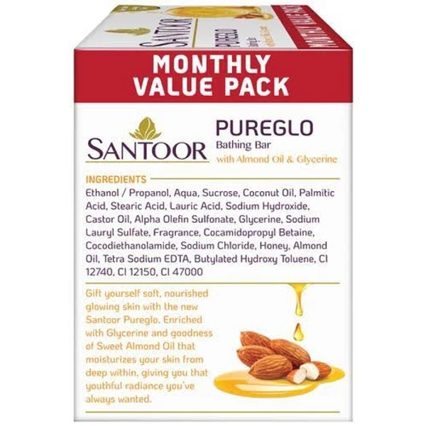 Santoor Pure Glow Bathing Bar With Almond Oil & Glycerine,  Nourished Glowing Skin - 125 g ( Pack Of 3)