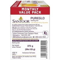 Santoor Pure Glow Bathing Bar With Almond Oil & Glycerine,  Nourished Glowing Skin - 125 g ( Pack Of 3)