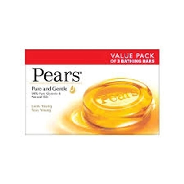 Pears Pure & Gentle Bathing Bar, 98% Pure Glycerin Natural Oils, Look Young Stay Young - 125g (Pack Of 3