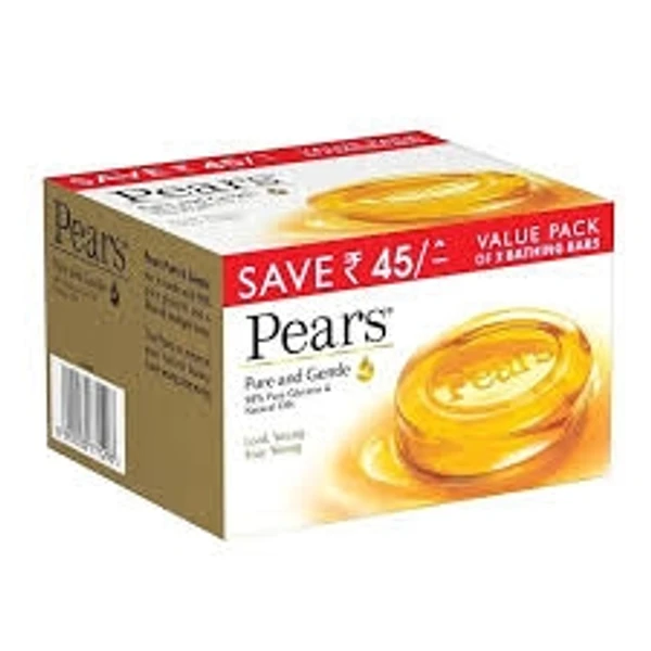 Pears Pure & Gentle Bathing Bar, 98% Pure Glycerin Natural Oils, Look Young Stay Young - 125g (Pack Of 3