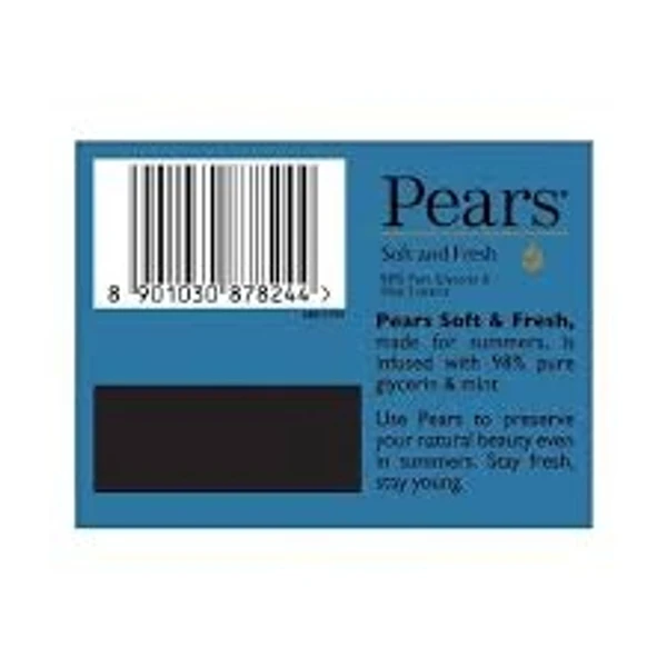 Pears Soft & Fresh, 98% Pure Glycerin & Mint Extracts , Look Young - Stay Young - 125g (Pack Of 4)