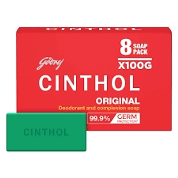 Cinthol Original Deodorant & Complexion Soap - 100g (Pack Of 8)