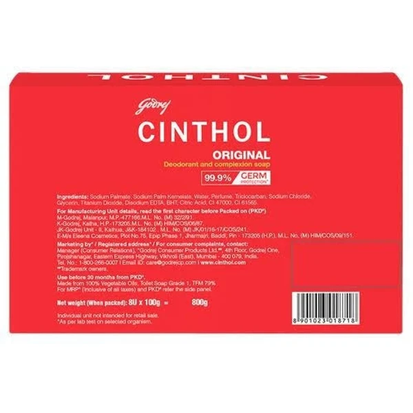 Cinthol Original Deodorant & Complexion Soap - 100g (Pack Of 8)