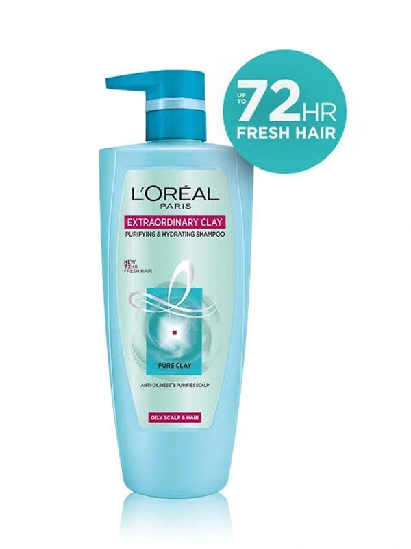 Loreal Paris Extraordinary Clay Purifying & Hydrating Shampoo- Oily Scalp & Hair - 72 Hr Fresh Hair  - 704ml