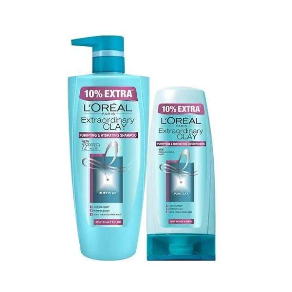Loreal Paris Extraordinary Clay Purifying & Hydrating Shampoo- Oily Scalp & Hair - 72 Hr Fresh Hair  - 704ml