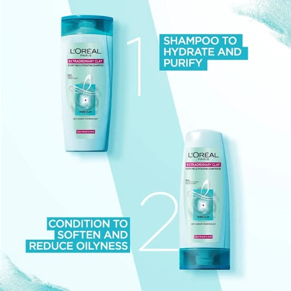 Loreal Paris Extraordinary Clay Purifying & Hydrating Shampoo- Oily Scalp & Hair - 72 Hr Fresh Hair  - 704ml