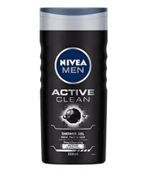 Nivea Active Clean Shower Gel With Active Charcoal For Body, Face & Hair - 250ml