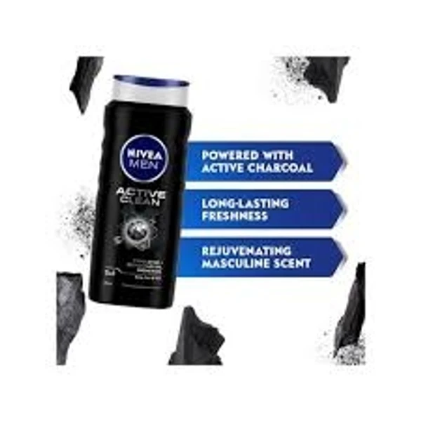 Nivea Active Clean Shower Gel With Active Charcoal For Body, Face & Hair - 250ml