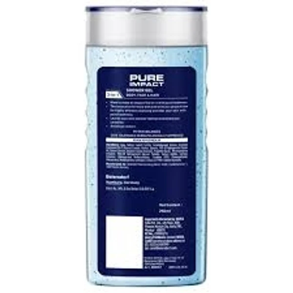 Nivea Pure Impact Shower Gel - With Micro Purticels, Purifying, Freshness For Body, Face & Hair - 250ml