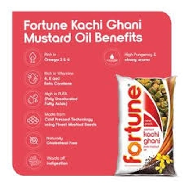 Fortune Premium Kachi Ghani Pure Mustard Oil - 1L- Pouch, Pouch