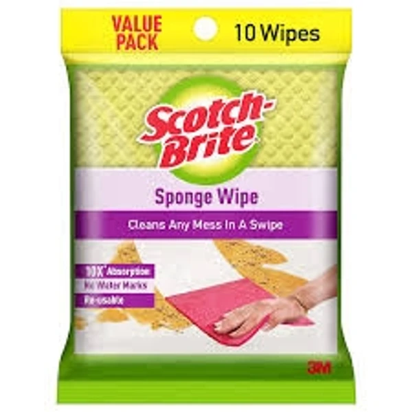 Scotch-Brite Sponge Wipes - Cleans Any Mess In A Swipe, 10× Absorption, No Water Marks, Re-usable - 1pcs