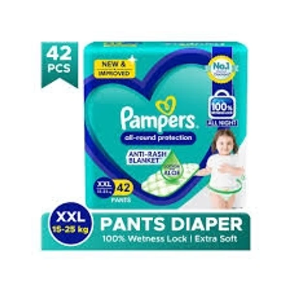 Pampers All Round Protection Diaper Pants XXL, 15-25 Kg, Anti Rush Blanket, 100% Wetness Lock, All Night - 42 Pcs