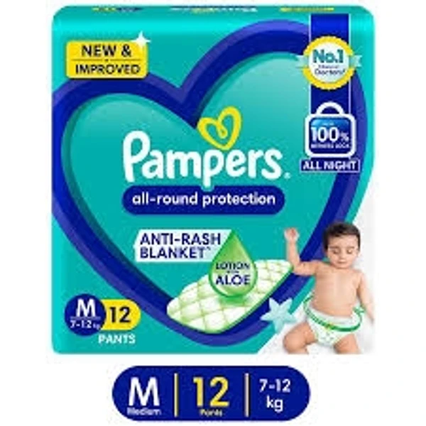 Pampers All Round Protection Diaper Pants- M, 7-12 Kg, Anti Rush Blanket, 100% Wetness Lock, All Night - 76 Pcs