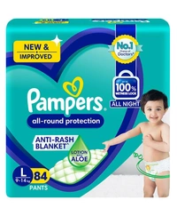 Pampers All Round Protection Diaper Pants- L,  9-14 Kg, Anti Rash Blanket, 100% Wetness Lock, All Night - 64 Pcs