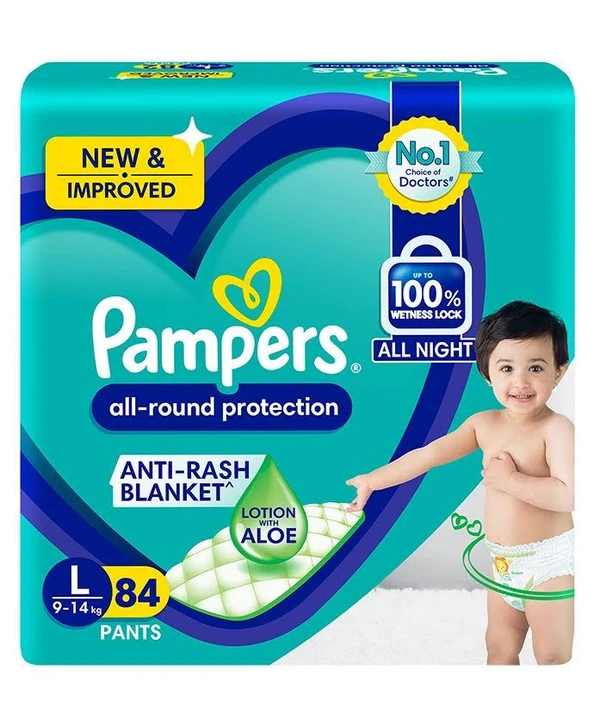 Pampers All Round Protection Diaper Pants- L,  9-14 Kg, Anti Rash Blanket, 100% Wetness Lock, All Night - 64 Pcs