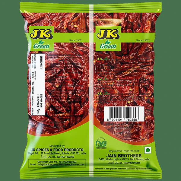 Jk Green Red Chili Hot Whole - 100g