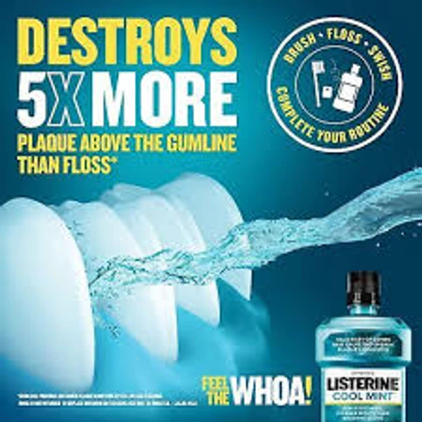 Listerine Mouthwash Liquid - Cool Mint, Removes 99% Germs - 500ml