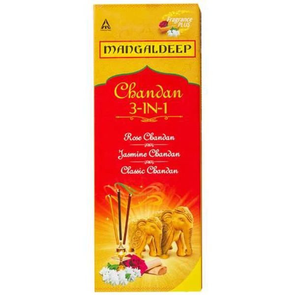 Mangaldeep Chandan 3 In 1 Agarbatti, Fragrance Of Rose, Jasmine & Classic To - 38pcs Sticks