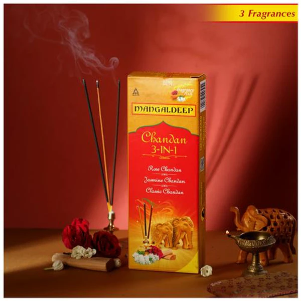 Mangaldeep Chandan 3 In 1 Agarbatti, Fragrance Of Rose, Jasmine & Classic To - 226g - (Get Free Matchbox)