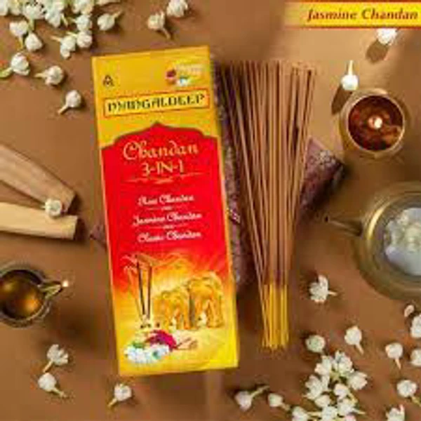 Mangaldeep Chandan 3 In 1 Agarbatti, Fragrance Of Rose, Jasmine & Classic To - 226g - (Get Free Matchbox)