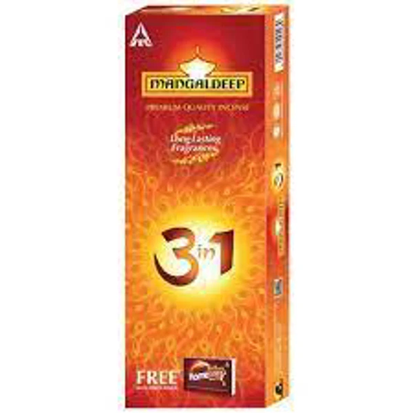 Mangaldeep Chandan 3 In 1 Agarbatti, Premium Quality Incense, Long Lasting Fragrances - 114g - Get Free Matchbox