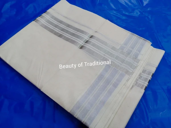 Soft Cotton Silver & Golden Work Dhothi