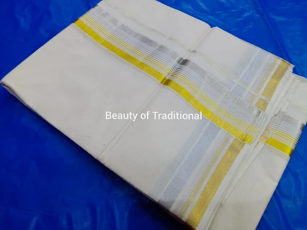 Soft Cotton Silver & Golden Work Dhothi