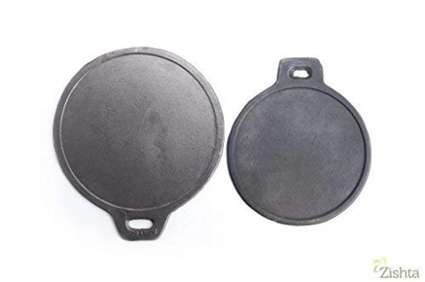 Traditional Handcrafted Cast Iron Dosa Roti Tawa Pan- Medium | Pre Seasoned Cast Iron kallu Pan | Handmade Cast Iron Roti Tawa Dosa Kallu Cookware - Medium | Export Quality | Black - 1.2kg : 20cm