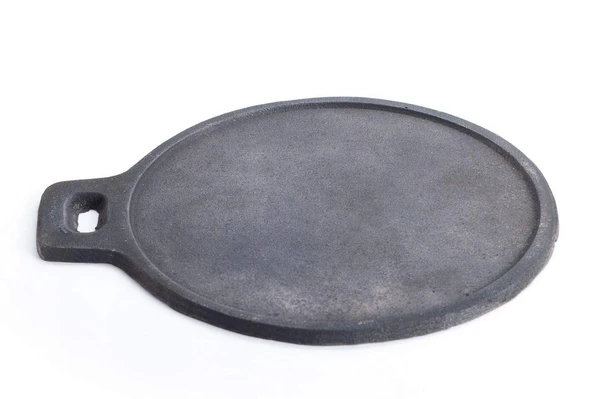 Traditional Handcrafted Cast Iron Dosa Roti Tawa Pan- Medium | Pre Seasoned Cast Iron kallu Pan | Handmade Cast Iron Roti Tawa Dosa Kallu Cookware - Medium | Export Quality | Black - 1.5Kg : 24cm