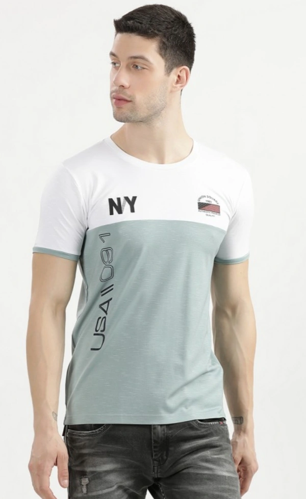 White Men Half-sleevs Round Neck T-shirt - LIGHT GREEN AND WHITE, S , L , M , XL , XXL , XS