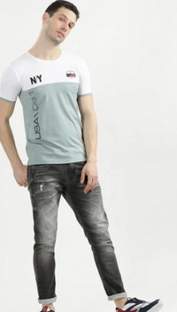 White Men Half-sleevs Round Neck T-shirt - LIGHT GREEN AND WHITE, S , L , M , XL , XXL , XS