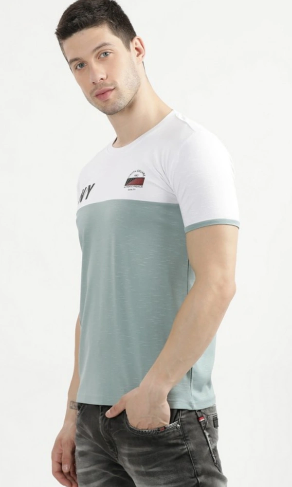 White Men Half-sleevs Round Neck T-shirt - LIGHT GREEN AND WHITE, S , L , M , XL , XXL , XS