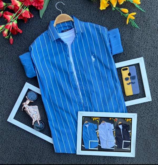 RALPH_LAUREN MEN'S COTTON SHIRT - PALE BLUE &WHITE STRIPES, M-38 , L-40 , XL-42