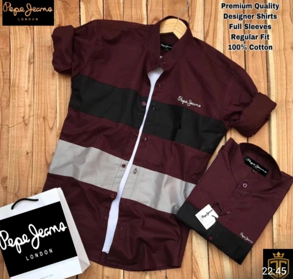 PEPE_JEANS DESIGNER SHIRT - MAROON RED, M-38 , L-40 , XL-42, XXL-44